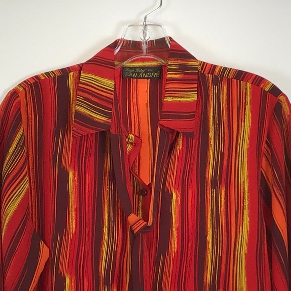 San Andre Vintage 70s Tie Neck Button Down Blouse - Picture 2 of 4